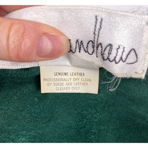 VTG Susan Sandhaus Green Leather Mohair Sweater Womens Medium Avant Garde Funky - Picture 11 of 11